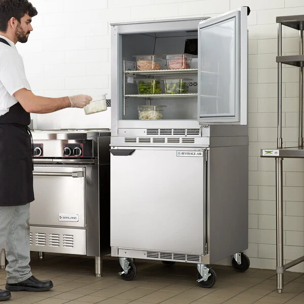Beverage-Air UCF27AHC and UCR27AHC Double Stacked 27" Undercounter Freezer and Refrigerator with 6" Casters
