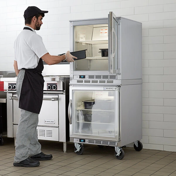 Beverage-Air UCF27AHC-25 Double Stacked 27" Glass Door Undercounter Freezer with 6" Casters
