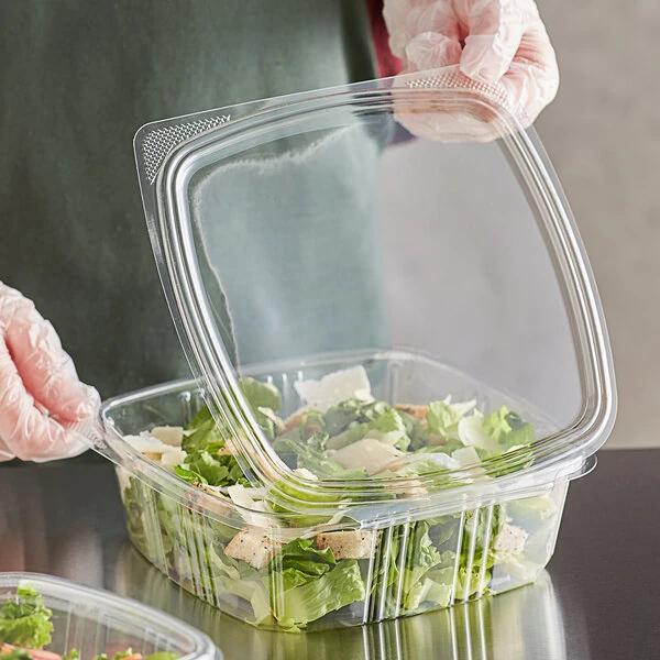 Choice 48 oz. Clear Recycled PET Hinged Deli Container - 200/Case