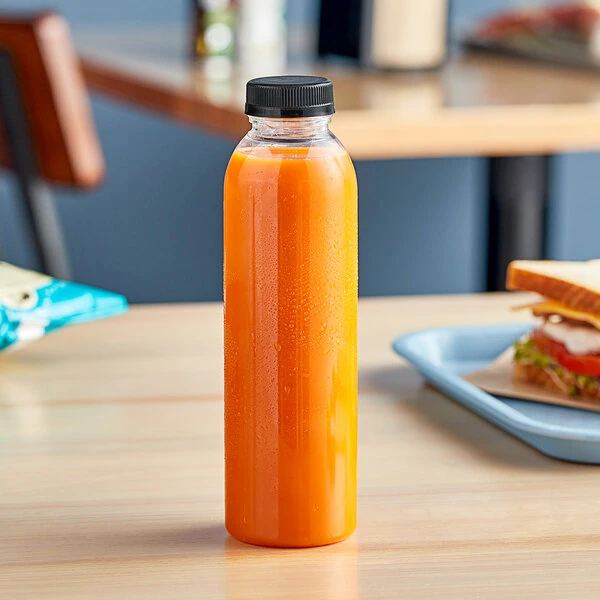Captiva Containers 16 oz. Round PET Clear Juice Bottle with Black Lid - 186/Case