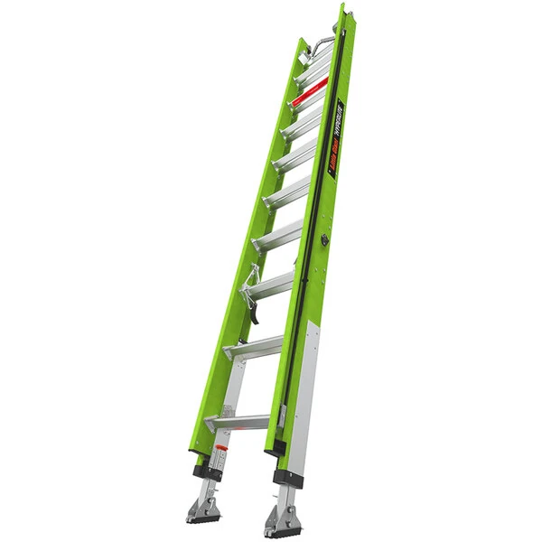 Little Giant HyperLite 20' Type 1AA Green Fiberglass Extension Ladder with V-Rung and Ratchet Levelers 17920-269 - 375 lb. Capacity