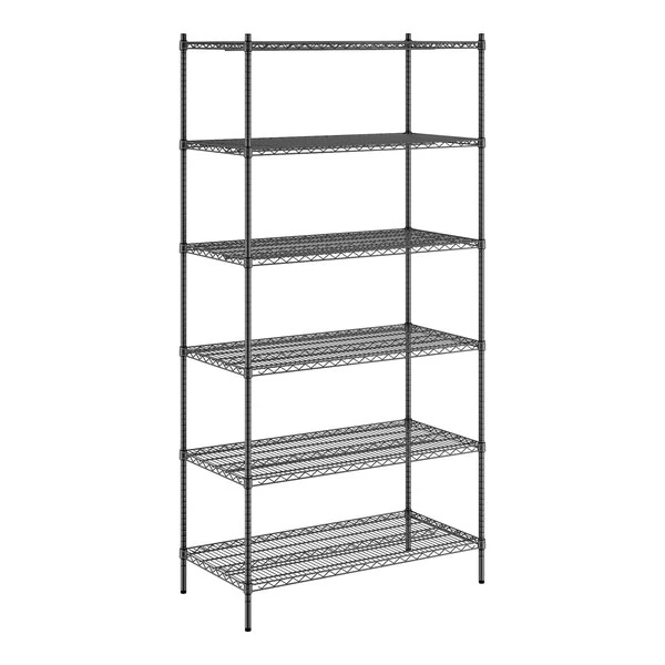 Regency 24" x 48" x 96" NSF Black Epoxy Stationary Wire Shelving Starter Kit with 6 Shelves