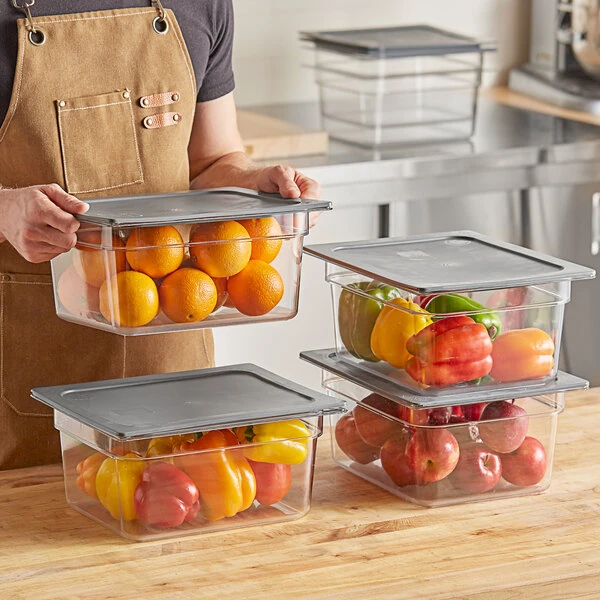 Vigor 1/2 Size 6" Deep Clear Food Pan with Secure Sealing Cover - 6/Pack