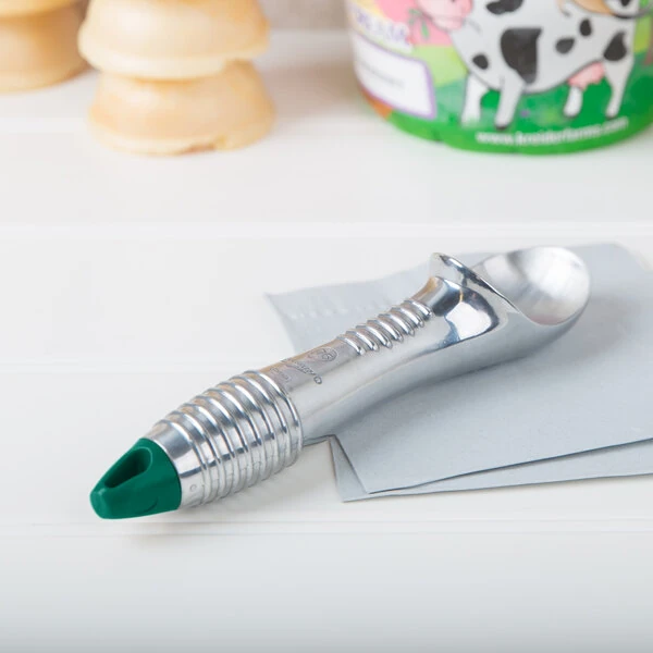 Vollrath 47276 #16 Aluminum Green Ice Cream Scoop / Dipper - 2.5 oz.