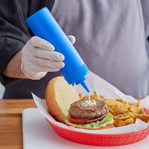 Choice 12 oz. Blue Wide Mouth Squeeze Bottle   - 6/Pack