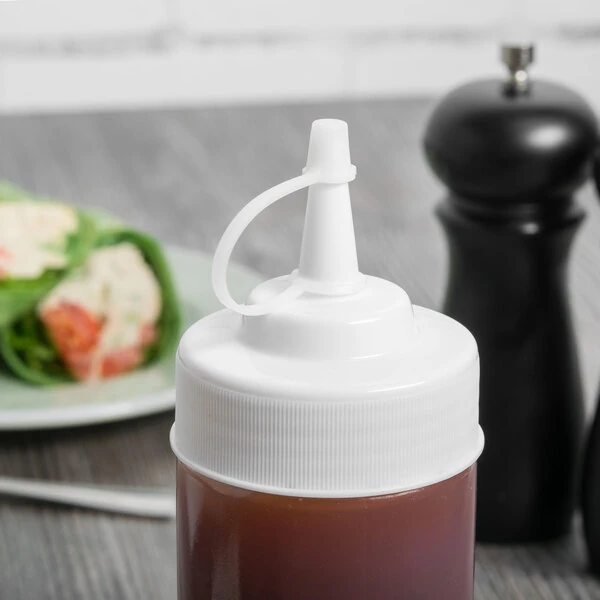 TableCraft C100TC White Squeeze Bottle Tethered Caps - 12/Pack