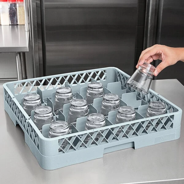 Noble Warewashing 16-Compartment Gray Full-Size Glass Rack