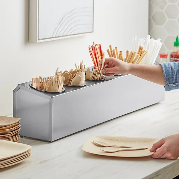 Choice Six Hole Single Row Stainless Steel Flatware Organizer with Perforated Stainless Steel Cylinders