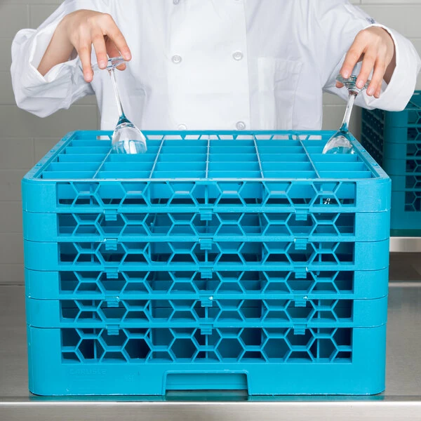 Carlisle RG36-514 OptiClean 36 Compartment Blue Glass Rack with 5 Extenders