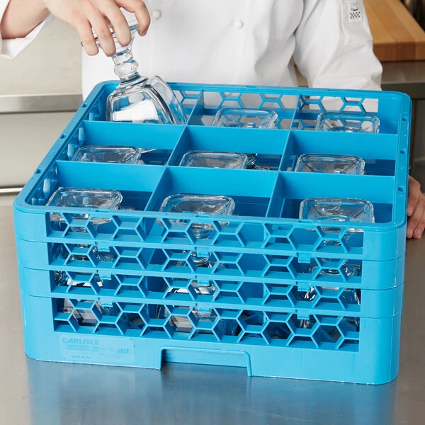 Carlisle RG9-314 OptiClean 9 Compartment Glass Rack with 3 Extenders