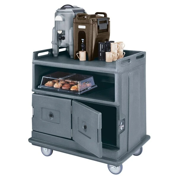 Cambro MDC24F191 Granite Gray Beverage Service Cart with 2 Doors - 44 1/2" x 30" x 44"