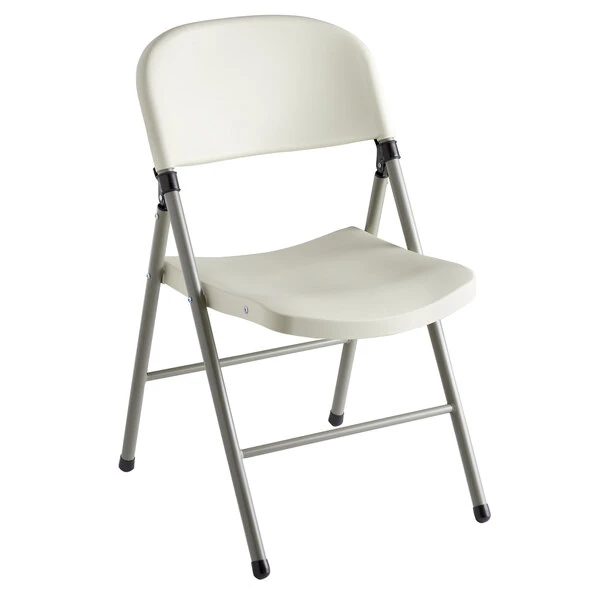 Lancaster Table & Seating Almond Contoured Injection Molded Folding Chair with Charcoal Frame and Sage Gray Legs