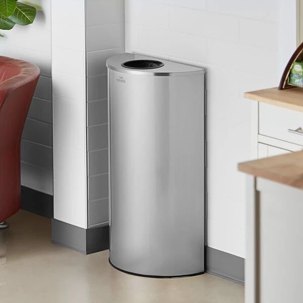 Lancaster Table & Seating 12 Gallon Stainless Steel Half Round Decorative Trash Can