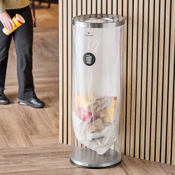 Lancaster Table & Seating 27 Gallon Clear Acrylic Round Decorative Trash Can with Stainless Steel Top