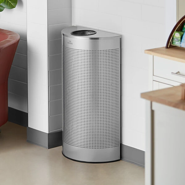 Lancaster Table & Seating 12 Gallon Stainless Steel Perforated Half Round Decorative Trash Can