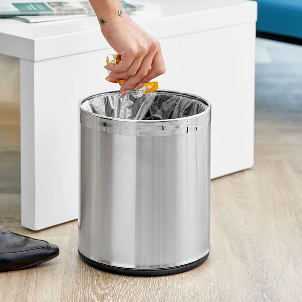 Lancaster Table & Seating 2.1 Gallon Stainless Steel Round Decorative Wastebasket with Open Top