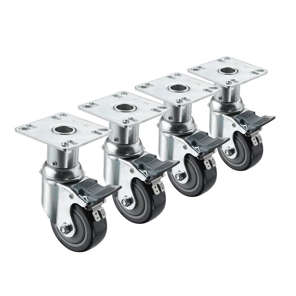 Krowne 28-114S 6" - 7" Adjustable Height Swivel Plate Caster Set with 3 1/2" x 3 1/2" Plates and Front Brakes