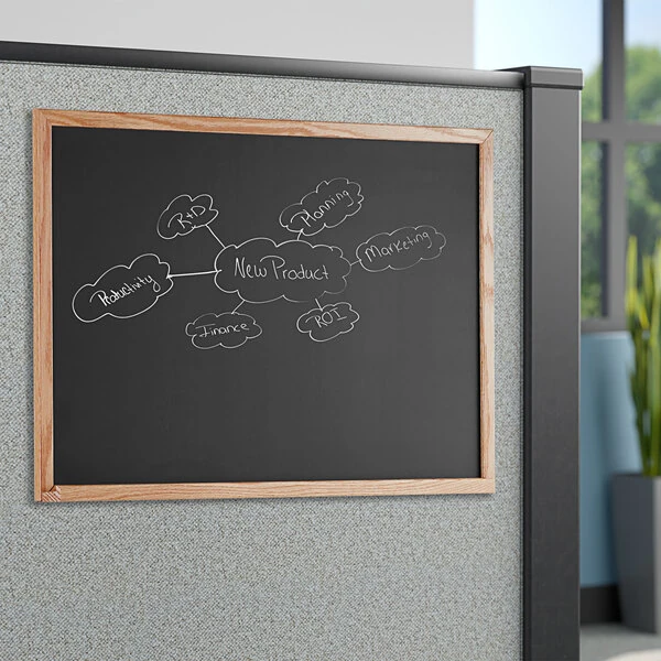 Aarco OC2436B 24" x 36" Black Solid Oak Wood Frame Slate Composition Chalkboard