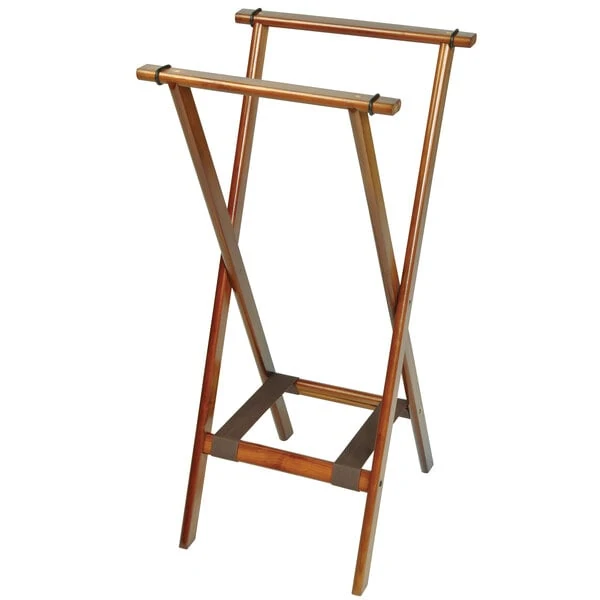 CSL 1178BSO Back Saver 38" Dark Walnut Extra Tall Wood Tray Stand with Brown Bottom Straps - 5/Pack