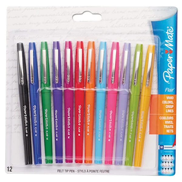 Paper Mate 74423 Point Guard Flair Assorted Ink with Assorted Barrel Color 1.4mm Bullet Point Stick Pen - 12/Set