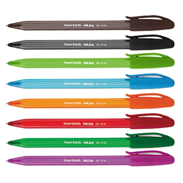 Paper Mate 1945932 InkJoy 100 Assorted Ink with Assorted Barrel Colors 1mm Ballpoint Stick Pen - 8/Pack