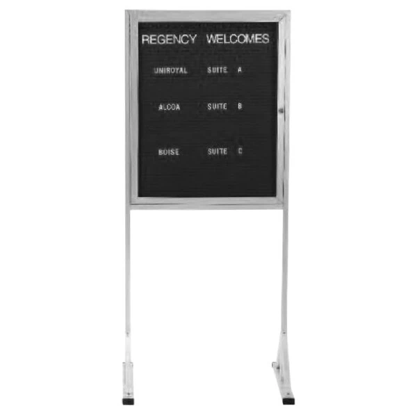 Aarco FMD3624 36" x 24" x 72" Enclosed Aluminum Indoor Freestanding Message Center with Black Letter Board - 1 Hinged Locking Door