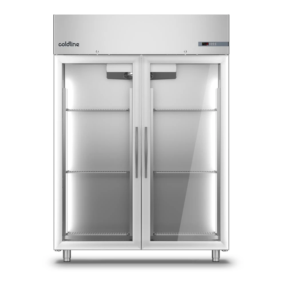 Coldline, Refrigerated Cabinet, 1356 L, 2 Glass Doors, Stainless Steel, Silver