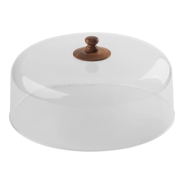 TableCraft Acacia Collection 11 7/8" x 5 3/4" Round Acrylic Dome Cake Cover with Acacia Wood Knob 11443