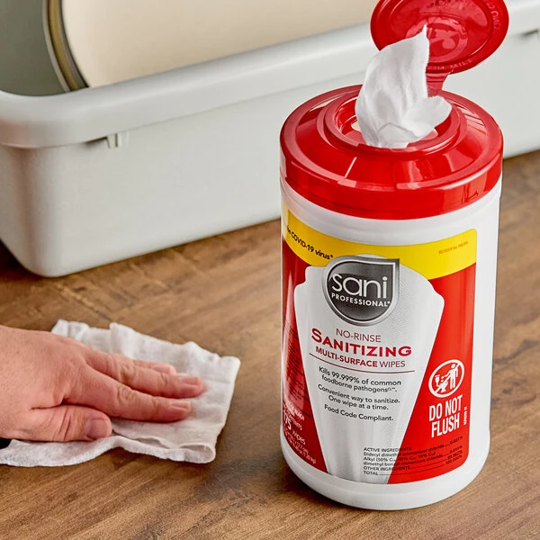 Sani Professional 7 3/4" x 5" 175 Count No-Rinse Sanitizing Multi-Surface Wipes - 6/Case