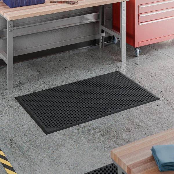 Lavex 3' x 5' Heavy-Duty Black Rubber Anti-Fatigue Diamond Floor Mat with Beveled Edge - 1/2" Thick