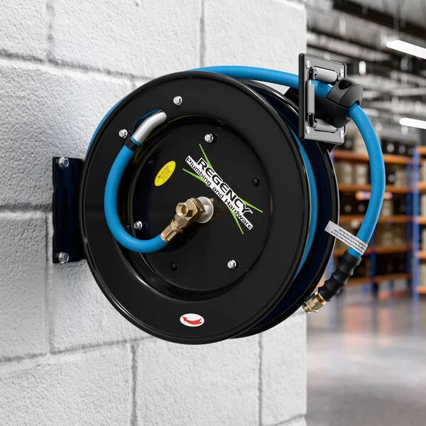 Regency Open Powder-Coated Steel Air / Water Hose Reel with 30' x 1/2" Hose