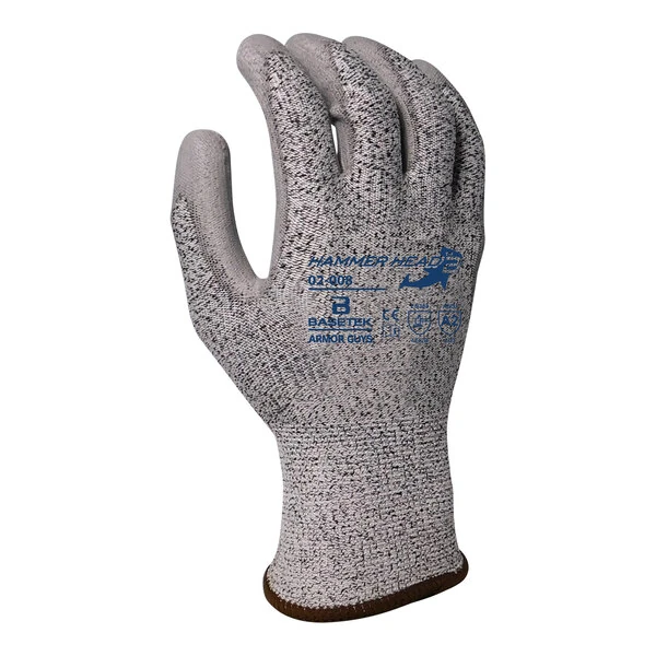 Armor Guys Basetek Hammer Head 2 02-008-M Salt and Pepper Level A2 HDPE Gloves with Gray Polyurethane Palm Coating - Medium