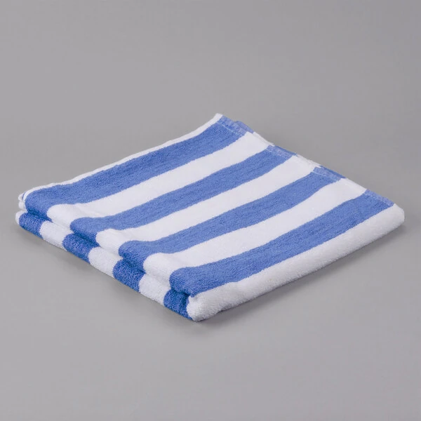 Oxford Classic 30" x 60" Blue Stripes 100% Cotton Cabana Pool Towel 9 lb. - 36/Case