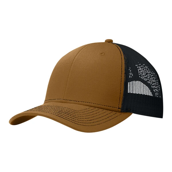Port Authority C402 Customizable Duck Brown / Black 6-Panel Trucker Cap With Mesh Back - Structured, Mid Profile