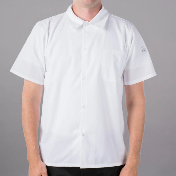 Mercer Culinary Millennia Air® White Unisex Short Sleeve Cook Shirt with Full Mesh Back M60200WH - L