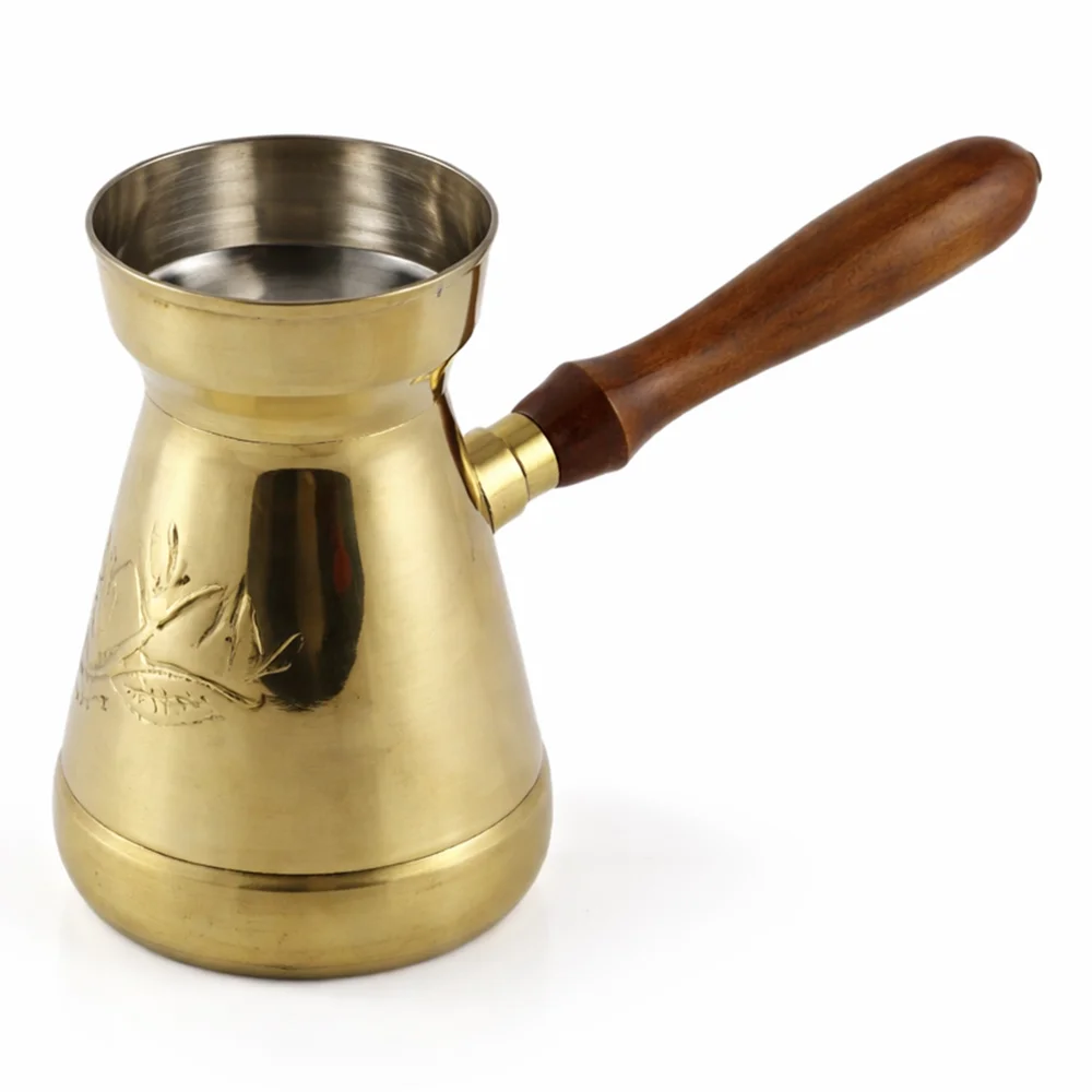 Culinex Copper Brass Turkish Coffee Pot 200 ml Traditional Turkish Coffee Maker with Wooden Handle