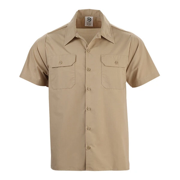 Mercer Culinary Metro Edge Unisex Khaki Short Sleeve Brewer / Work Shirt - 2XL