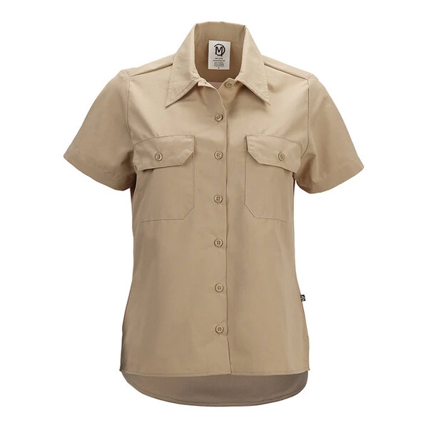 Mercer Culinary Metro Edge Women's Khaki Short Sleeve Brewer / Work Shirt - 2XL