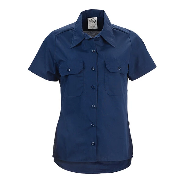 Mercer Culinary Metro Edge Women's Navy Blue Short Sleeve Brewer / Work Shirt - 2XL