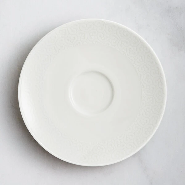 RAK Porcelain Choice 5 7/8" Ivory Embossed Wide Rim Porcelain Flat Plate - 24/Case