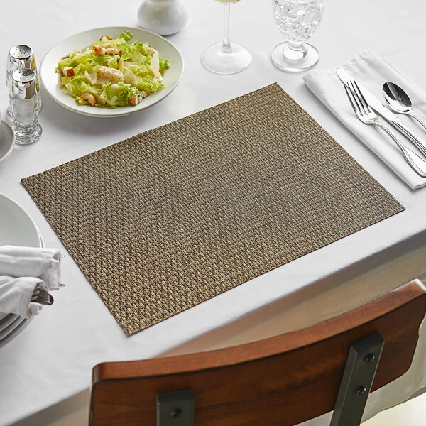 Front of the House Metroweave 16" x 12" Beige Rattan Woven Vinyl Rectangle Placemat - 12/Pack