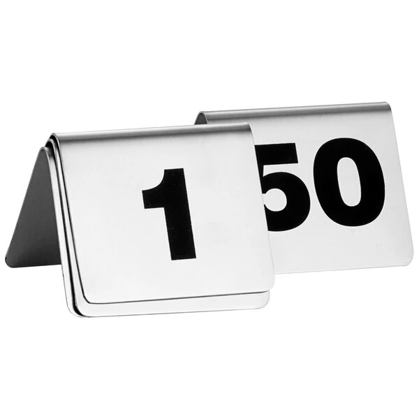 TableCraft T150 2 7/32" Stainless Steel Number Table Tents - 1 to 50