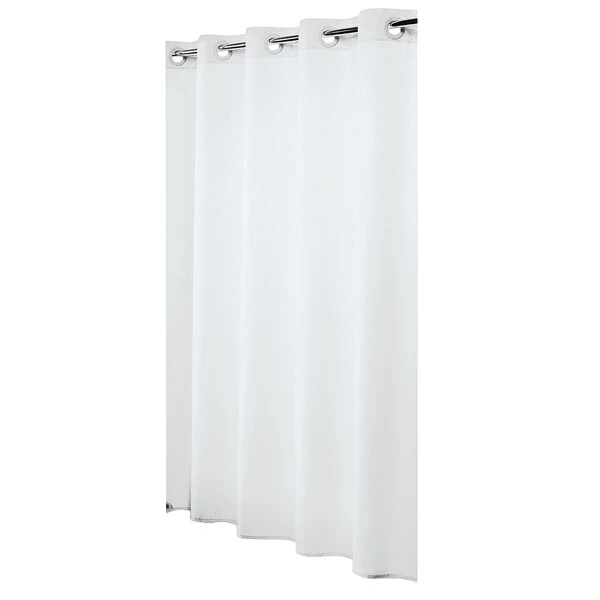 Hookless HBH31LIN01 White Nylon Shower Curtain with Matching Flat Flex-On Rings and Weighted Corner Magnets - 71" x 74"