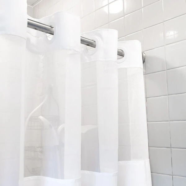 Hookless HBH49MYS01X White Mystery Shower Curtain with Matching Flat Flex-On Rings, Weighted Corner Magnets, and Poly-Voile Translucent Window - 71" x 77"