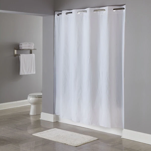 Hookless HBH04PDT01 White 8-Gauge Pin Dot Shower Curtain with Matching Flat Flex-On Rings and Weighted Corner Magnets - 71" x 74"