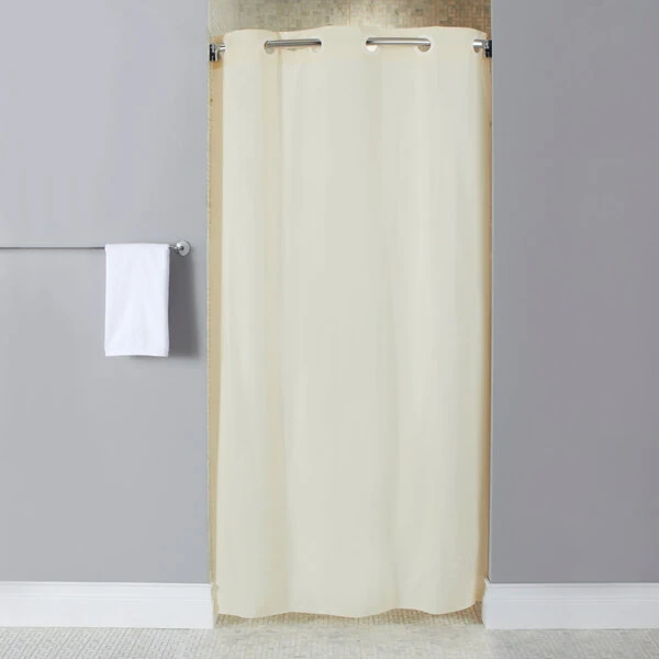 Hookless HBH10GA054274 Beige Stall Size 10-Gauge Vinyl Shower Curtain with Matching Flat Flex-On Rings and Weighted Corner Magnets - 42" x 74"