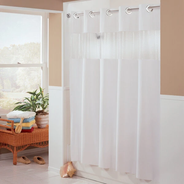 Hookless HBH41BUB01W White The Major Shower Curtain with Matching Flat Flex-On Rings, Weighted Corner Magnets, and Bubble-Textured Window - 71" x 77"