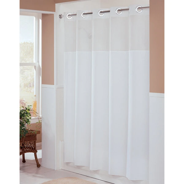 Hookless HBH49MYS01SL74 White Illusion Shower Curtain with Chrome Raised Flex-On Rings, It's A Snap! Polyester Liner with Magnets, and Poly-Voile Translucent Window - 71" x 74"