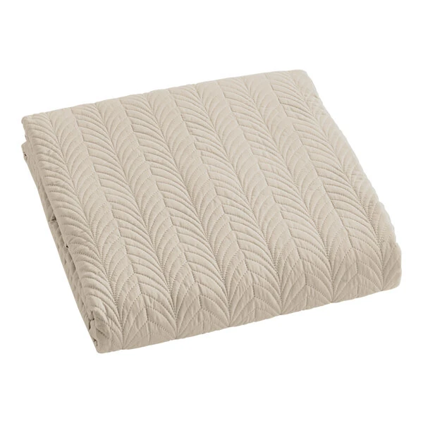Berkshire Hospitality Flourish 90" x 94" Full / Queen Size Sand 100% Polyester Botanical Leaf Quilt Coverlet - 4/Case