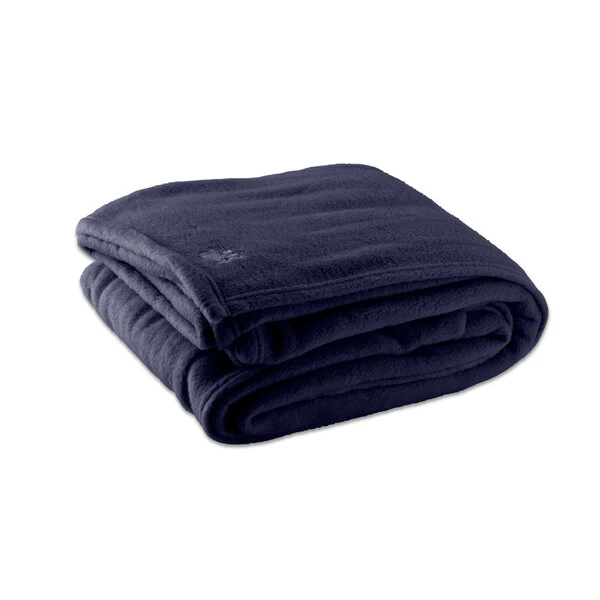 Oxford 66" x 90" Twin Size Navy Blue 100% Polyester Fleece Hotel Blanket - 4/Case